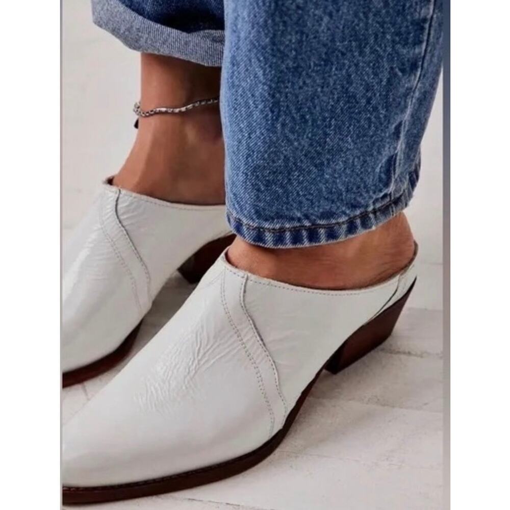 Free People New Frontier Western Mules In White Patent Leather EU 36.5/US Size 6